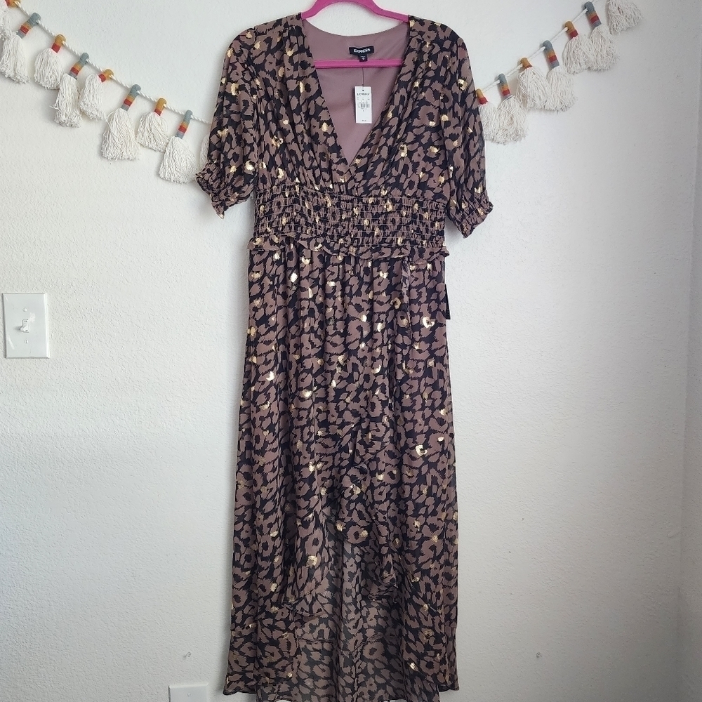 Express Leopard Midi Dress with Gold